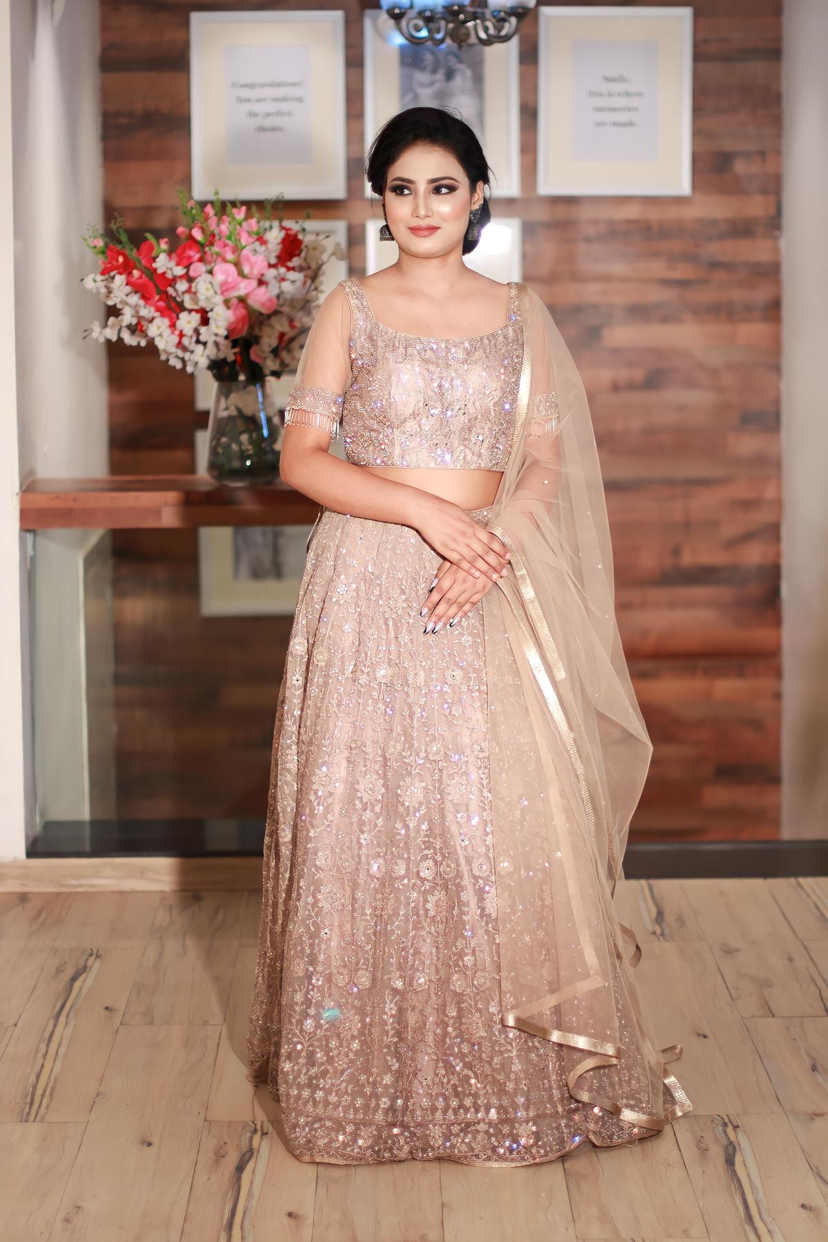 Light Gold Light Pink Embellished Gown by HER CLOSET for rent online FLYROBE