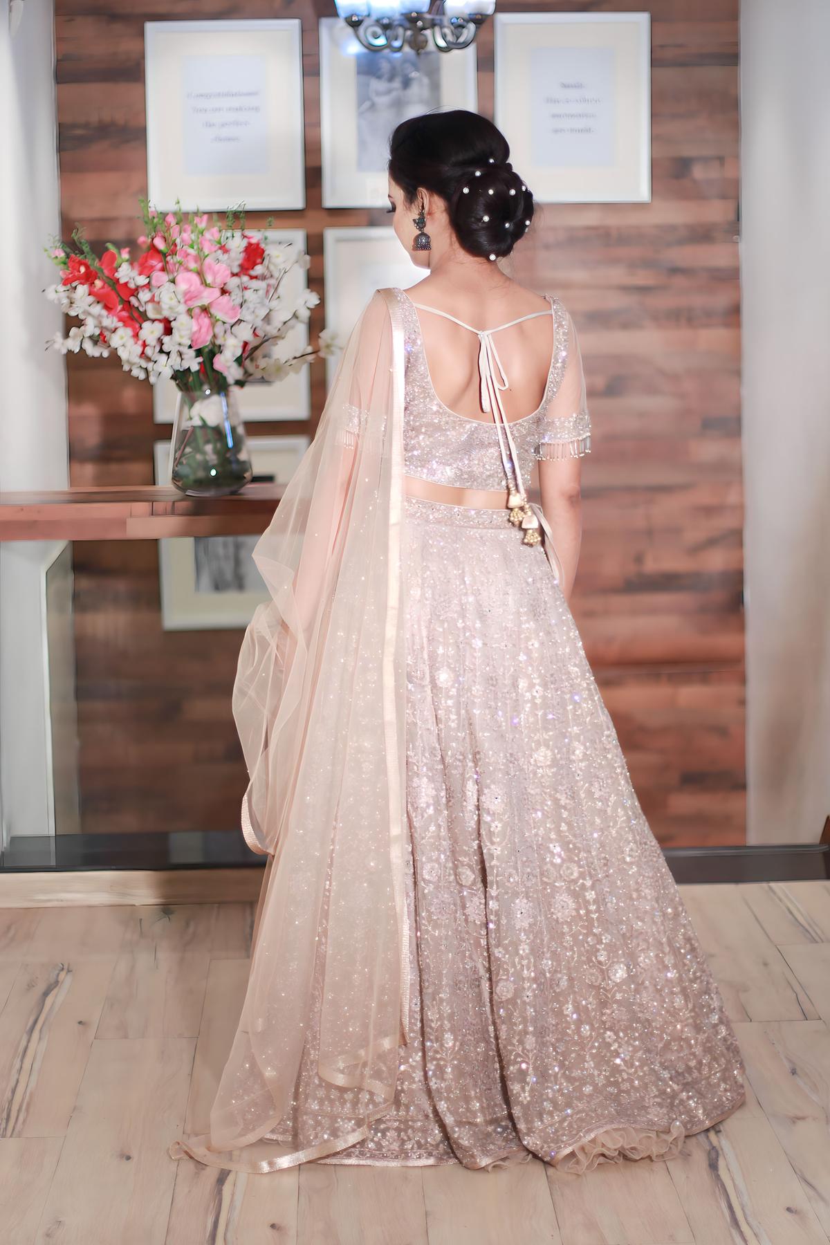 Light Gold Light Pink Embellished Gown by HER CLOSET for rent