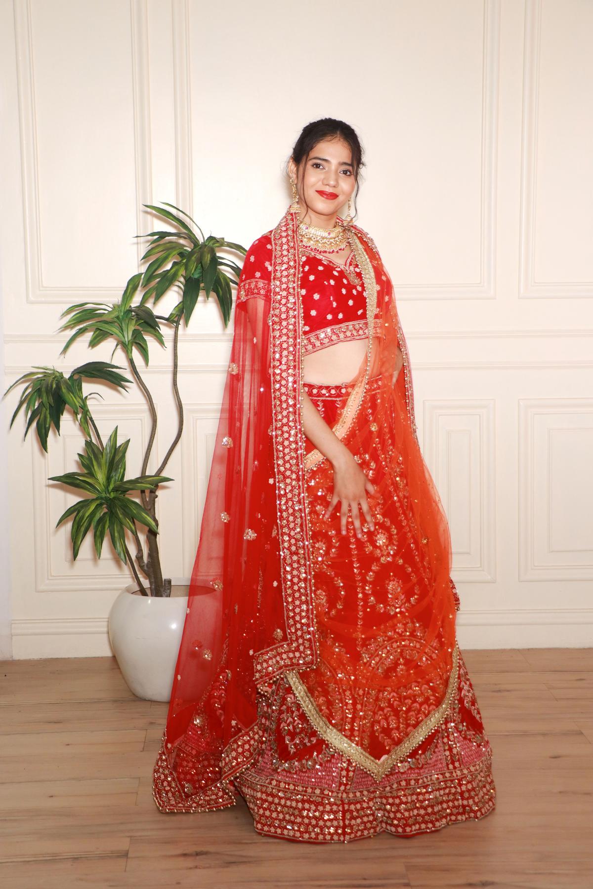 Bridal Velvet Red Lehenga main image 1