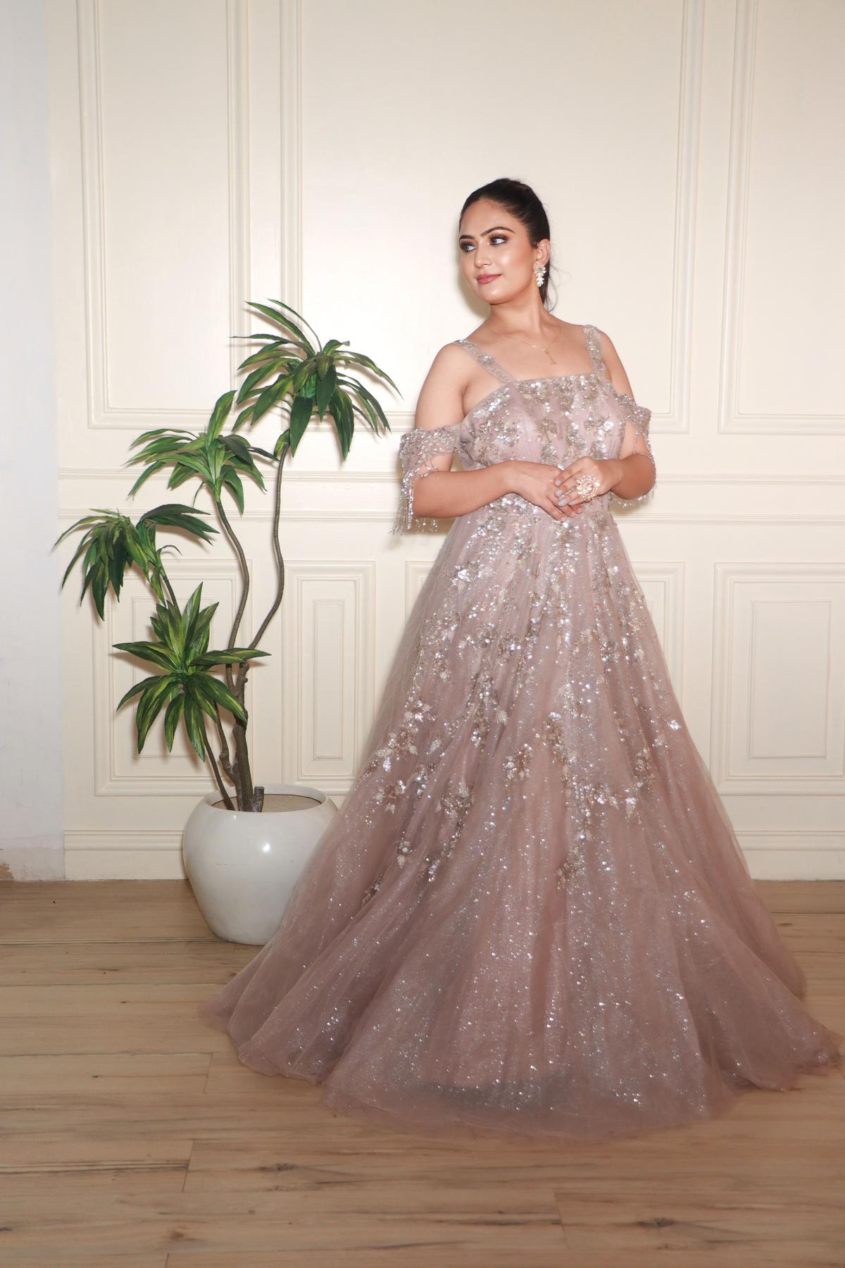 Gold Cold Shoulder Ethnic Gown by HER CLOSET for rent online FLYROBE