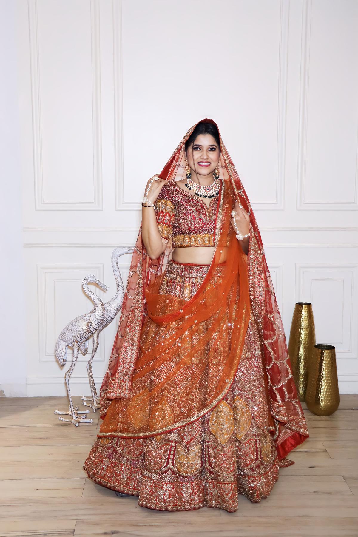 Rust Rusty Orange Bridal Lehenga by HER CLOSET for rent online FLYROBE