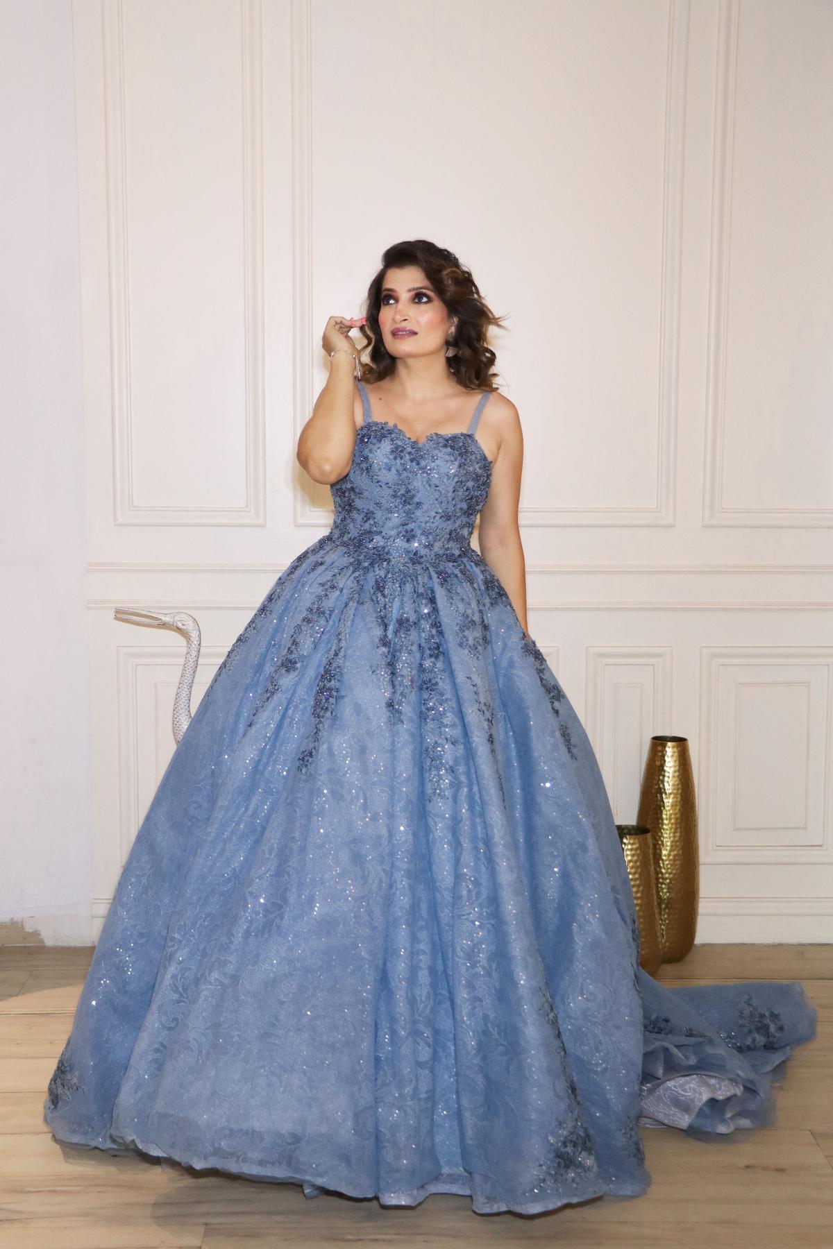 Pigeon Blue Ethnic Tail Gown