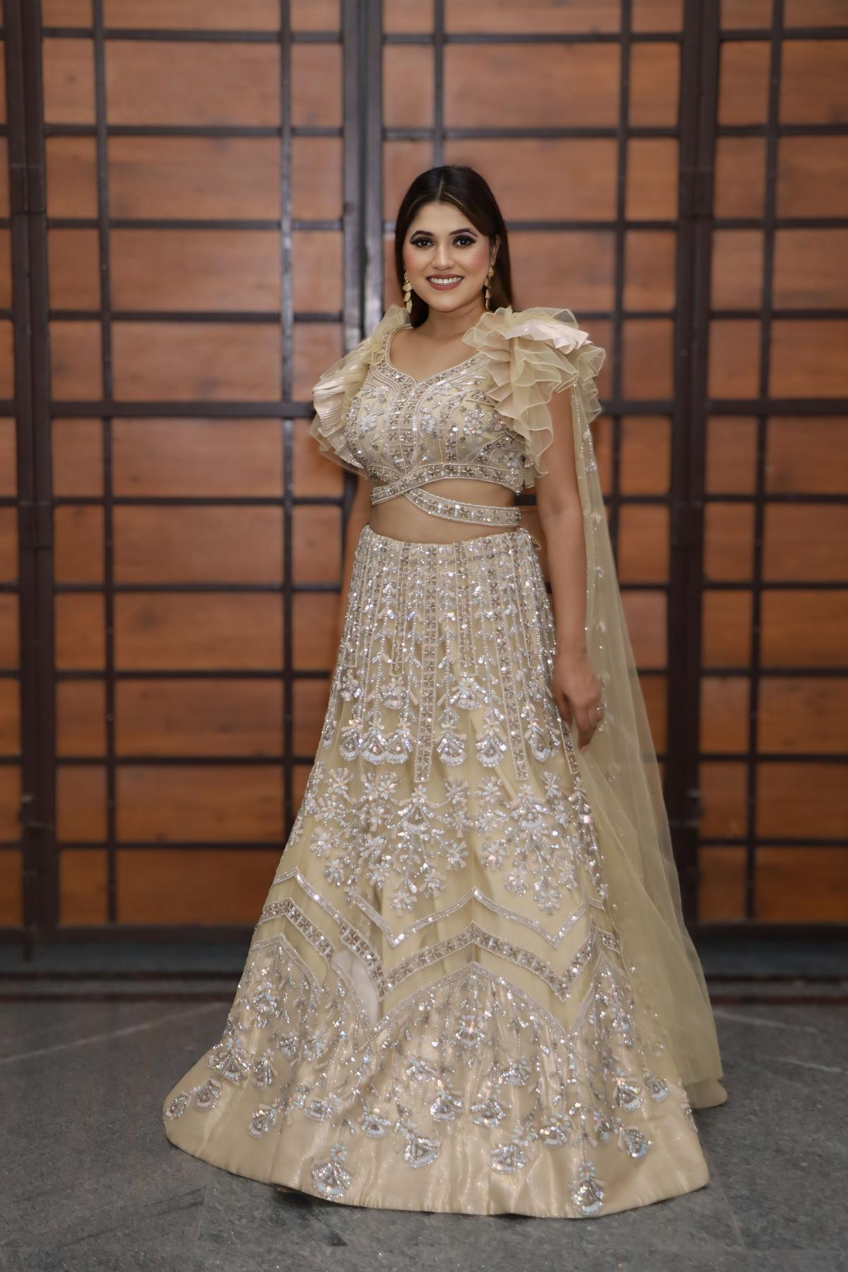Golden Golden Embellished Ethnic Crop Top Skirt by HER CLOSET for rent  online | FLYROBE